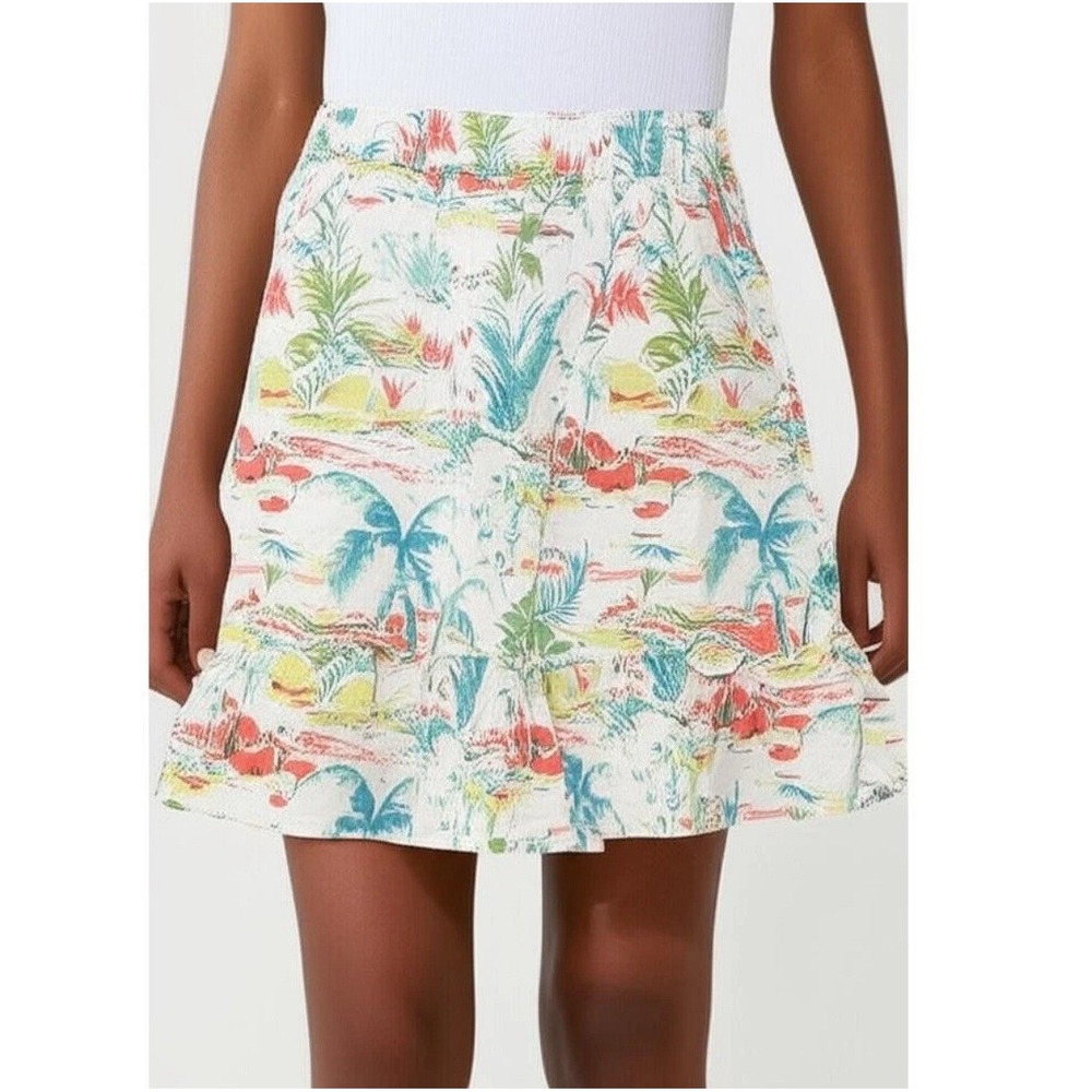 Sigrid Olsen Skirt‎ Womens Small Watercolors Tropical Print Ruffle Casual Dainty